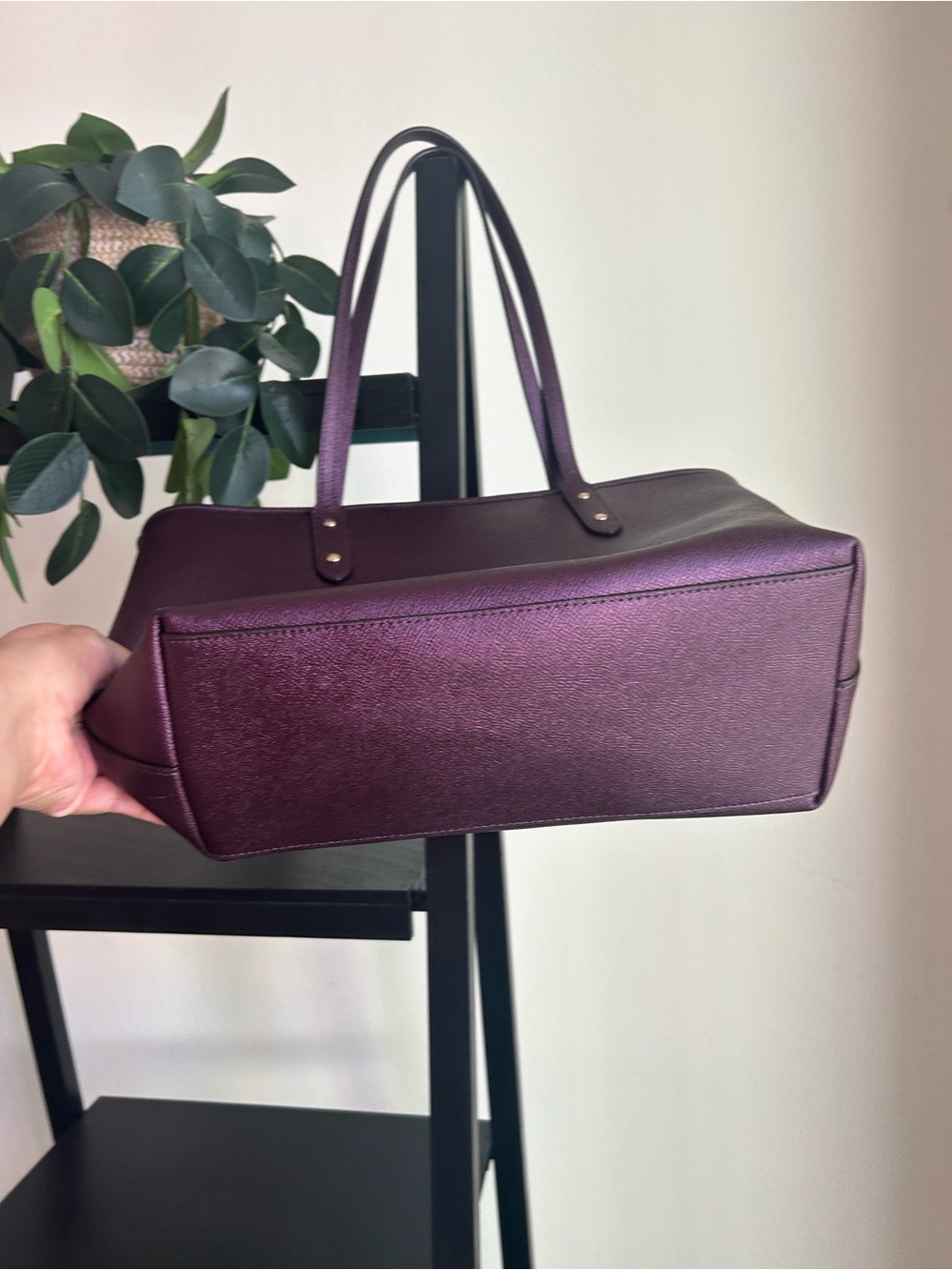 Coach Shimmery Purple Station Tote, gold hardware, original hang tag! - Picture 3 of 8